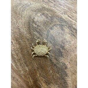 Crab Brooch Pin Gold Tone Sparkle Shell Nautical Ocean life 1" Vintage